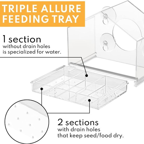 Acrylic Clear Window Bird Feeder Outside with Strong Suction Cups - Picture 4 of 6